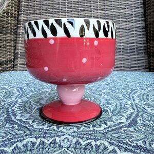 Hobby Lobby Valentine’s Day 2013 Footed Ceramic Bowl Red with Dots Pink Heart